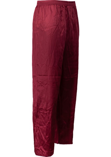 Erkek Saten Kumaş Pijama Pantolon Düz Renk Beli Lastikli Cepsiz Geniş Paça Rahat Kesim