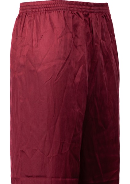 Erkek Saten Kumaş Pijama Pantolon Düz Renk Beli Lastikli Cepsiz Geniş Paça Rahat Kesim
