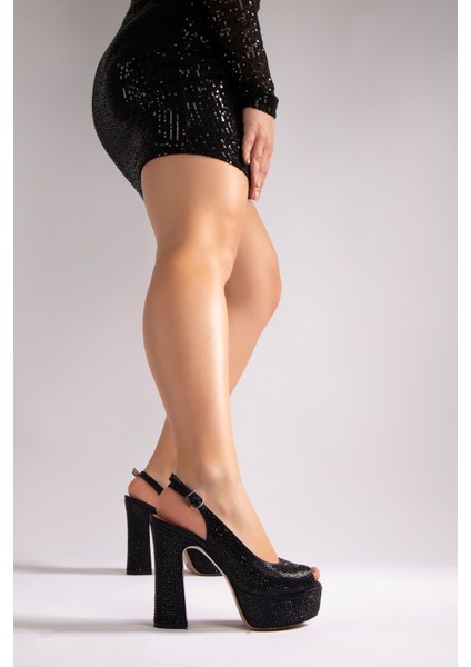 Savanna Kadın Abiye Platform Topuklu Ayakkabı Siyah Taşlı modelleri