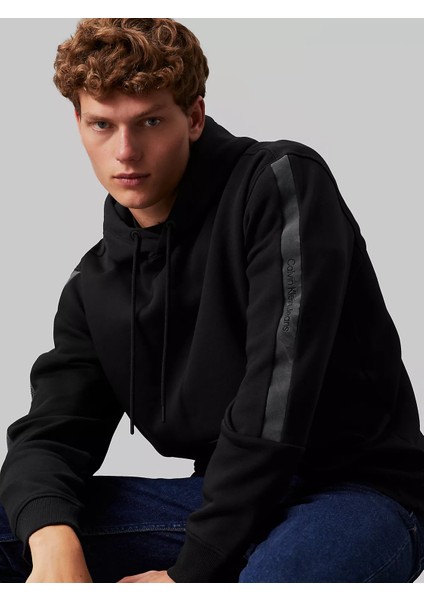 Erkek Logo Tape Hoodıe Sweatshirt-Siyah modelleri