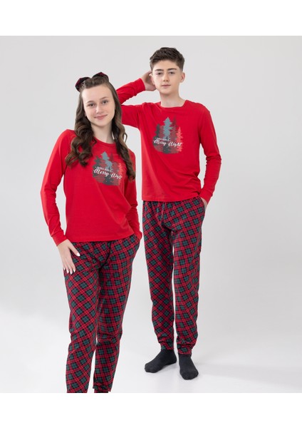 Unisex Çocuk Uzun Kollu Pijama Takımı 9505 Kırmızı