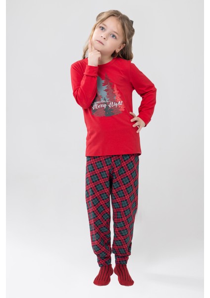 Unisex Çocuk Uzun Kollu Pijama Takımı 9505 Kırmızı fiyatları