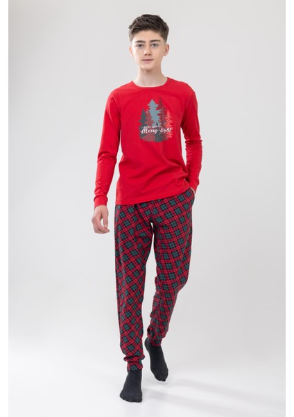 Unisex Çocuk Uzun Kollu Pijama Takımı 9505 Kırmızı modelleri