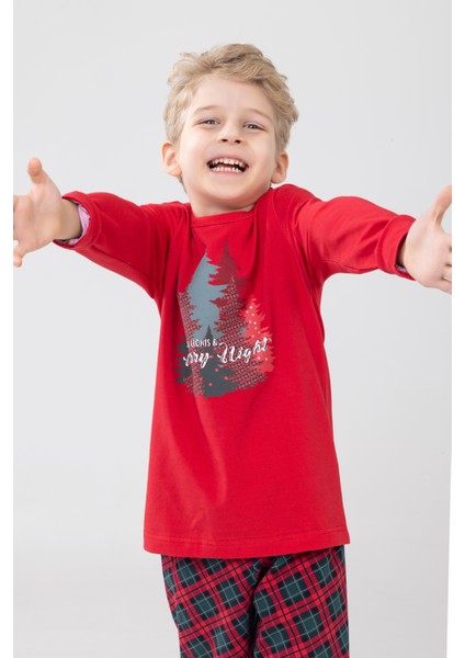 Unisex Çocuk Uzun Kollu Pijama Takımı 9505 Kırmızı indirimleri