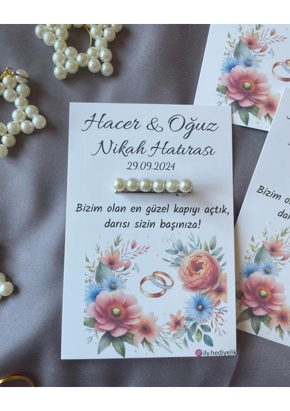 30 Adet Hediyelik Inci Toka Nikah Hatırası Kartı - Kişiye Özel Tasarım Imkanı