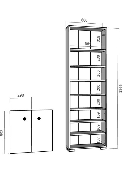 Cantek Dizayn Remmy Kapaklı,raflı Kitaplık (Tekli Modül) Antrasit-Antrasit