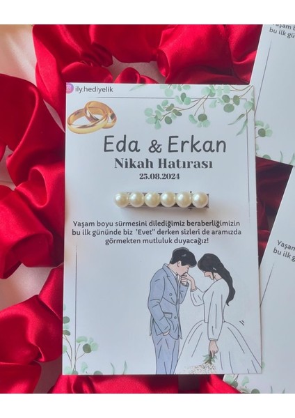 30 Adet Hediyelik Inci Toka Nikah Hatırası Kartı - Kişiye Özel Tasarım Imkanı