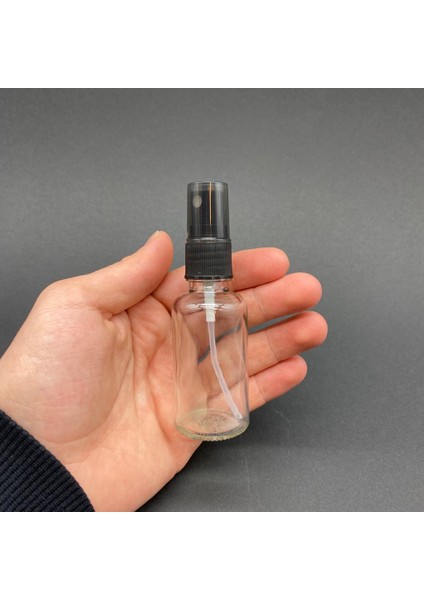 30 ml Şeffaf Cam Şişe Siyah Spreyli , 30CC Şeffaf Spreyli Boş Şişe x 6 Adet