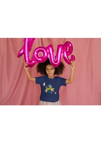 Kız Çocuk Pamuk Hello Çiçek Baskılı Kısa Kol Tshirt fiyatları