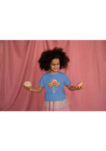 Kız Çocuk Pamuk Lolipop Baskılı Kısa Kol Tshirt