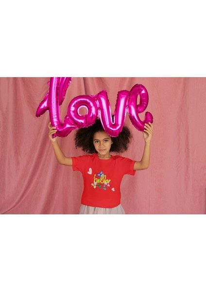 Kız Çocuk Pamuk Hello Çiçek Baskılı Kısa Kol Tshirt fiyatları