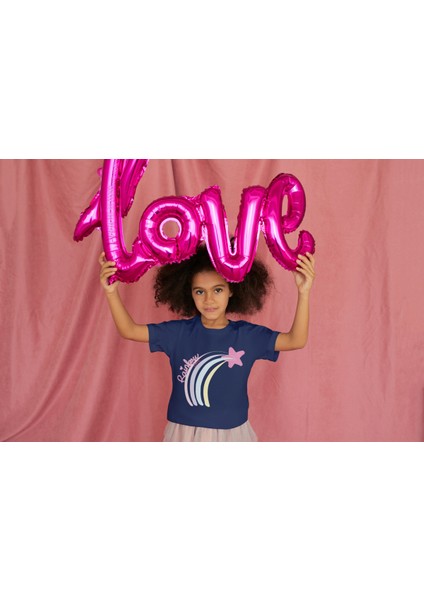 Kız Çocuk Pamuk Rainbow Baskılı Kısa Kol Tshirt fiyatları