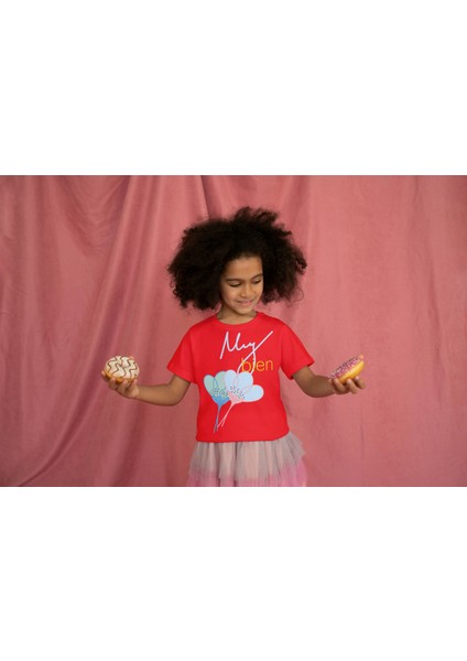 Kız Çocuk Pamuk Muy Bien Baskılı Kısa Kol Tshirt