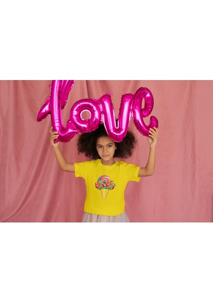 Kız Çocuk Pamuk Lolipop Baskılı Kısa Kol Tshirt
