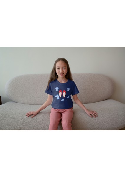 Kız Çocuk Pamuk Kırmızı Ayakkabı Baskılı Kısa Kol Tshirt
