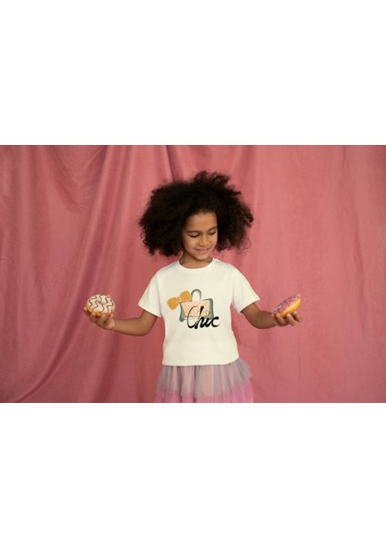 Kız Çocuk Pamuk So Chic 2 Çanta Baskılı Kısa Kol Tshirt