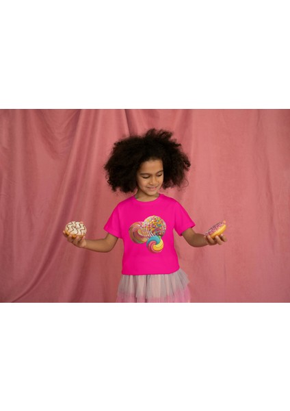 Kız Çocuk Pamuk Şeker Topları Baskılı Kısa Kol Tshirt