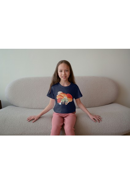 Kız Çocuk Pamuk Hello Mantar Baskılı Kısa Kol Tshirt modelleri