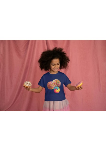 Kız Çocuk Pamuk Şeker Topları Baskılı Kısa Kol Tshirt