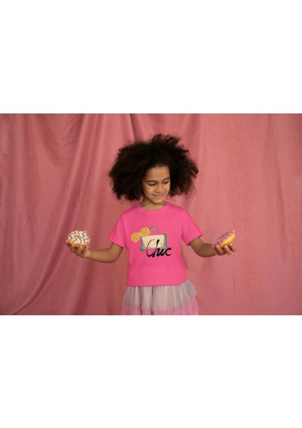 Kız Çocuk Pamuk So Chic 2 Çanta Baskılı Kısa Kol Tshirt