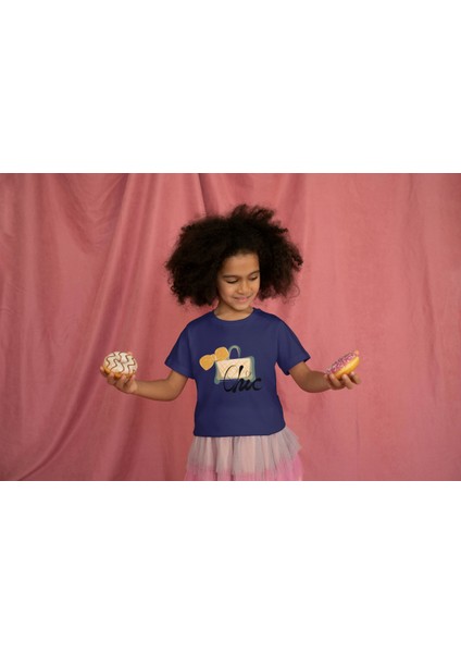 Kız Çocuk Pamuk So Chic 2 Çanta Baskılı Kısa Kol Tshirt