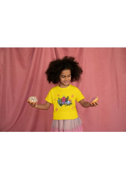 Kız Çocuk Pamuk Tropical Baskılı Kısa Kol Tshirt