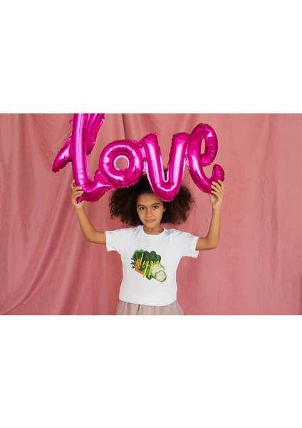 Kız Çocuk Pamuk Veggie Baskılı Kısa Kol Tshirt