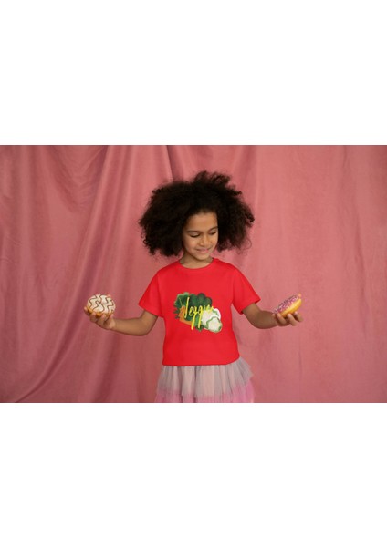 Kız Çocuk Pamuk Veggie Baskılı Kısa Kol Tshirt