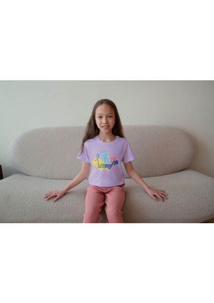 Kız Çocuk Pamuk Summer Dondurma Baskılı Kısa Kol Tshirt modelleri
