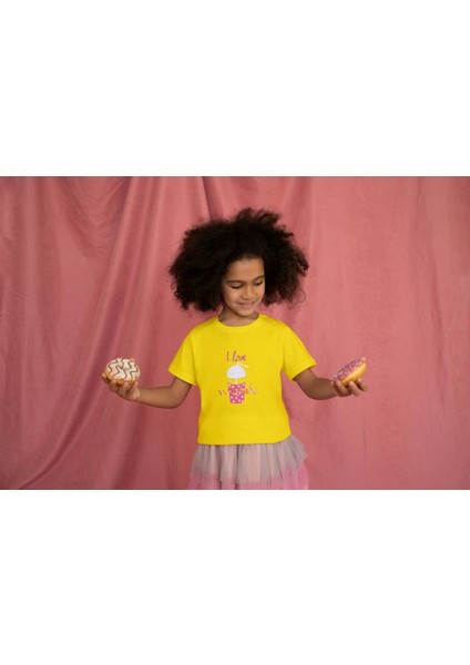 Kız Çocuk Premium Milkshake Baskılı Kısa Kol Tshirt