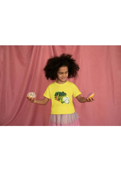 Kız Çocuk Pamuk Veggie Baskılı Kısa Kol Tshirt