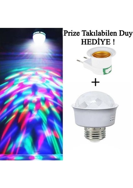 Kristal LED E27 Duy Renkli Disko Ampülü Topu LED Disko Ampul Yerine Takılır + Prize Takılan Duy Hediyeli