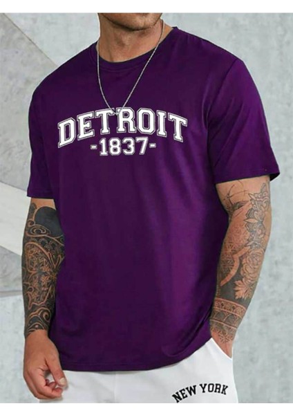 Unisex Detroit Baskılı T-Shirt