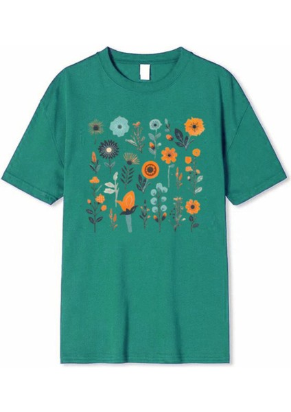 Çiçek Baskılı Unisex T-Shirt