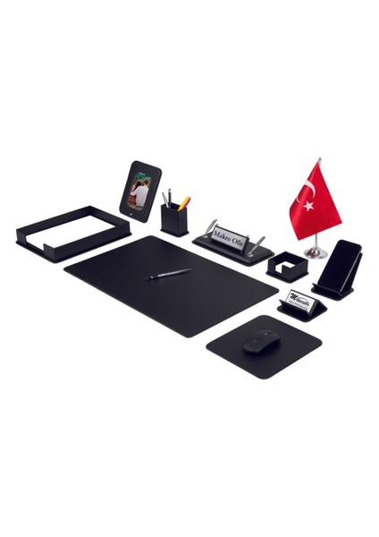 Dora Sümen Takımı 12 Parça Siyah Masa Bayraklı Gümüş Aksesuarlı