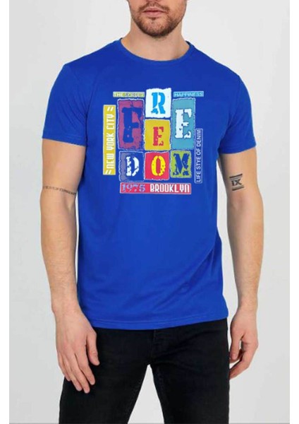 Feedom Baskılı Unisex Bisiklet Yaka T-Shirt