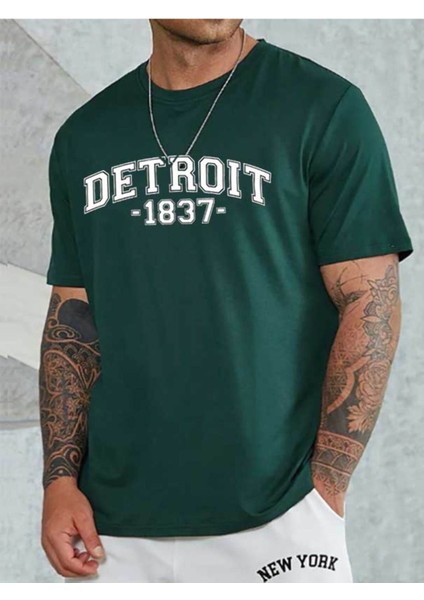 Unisex Detroit Baskılı T-Shirt