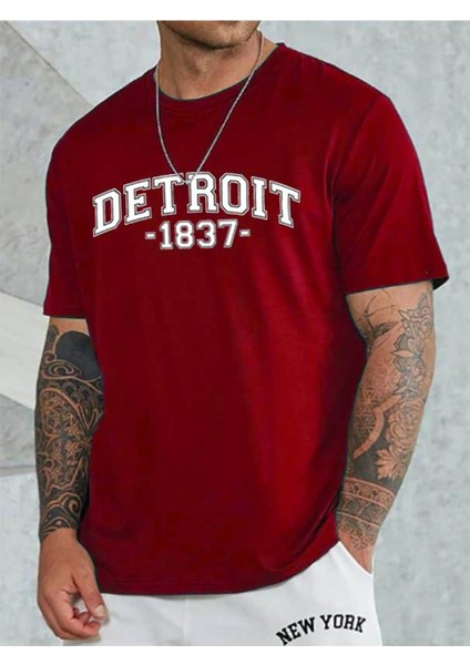 Unisex Detroit Baskılı T-Shirt