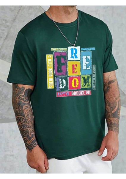 Feedom Baskılı Unisex Bisiklet Yaka T-Shirt