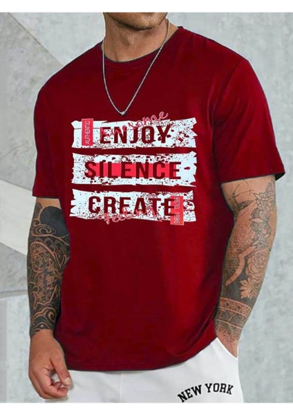 Enjoy Baskılı Bisiklet Yaka Tshirt