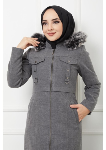 Kadın Tam Boy Astarlı Kapşonlu Özaltay Kaşe Kaban