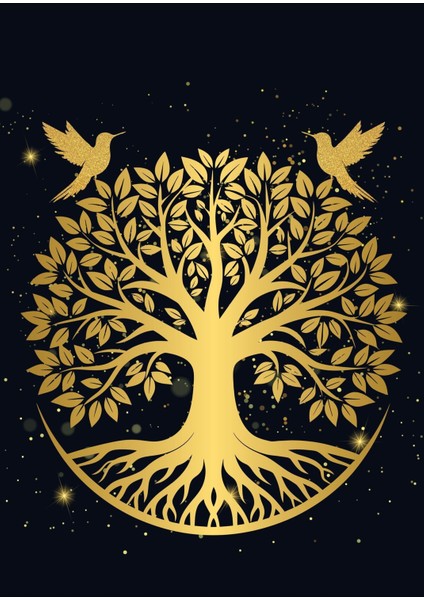 Harikabirev|Gold-Siyah Yaşam Ağacı Ve Balık Kombini |Çerçeveli Cam Tablo 2li Dikey modelleri