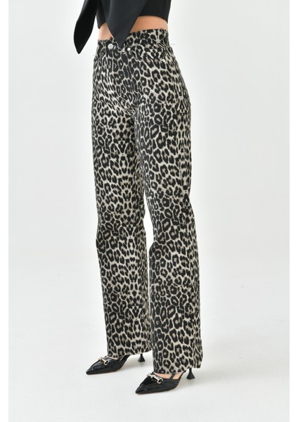 Leopar Desenli Straight Jean