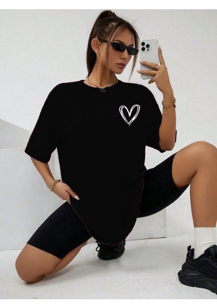 Mini Kalp Baskılı Unisex T-Shirt