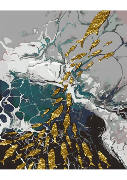 Mavi-Gold Balık-Dal Kombini 01 |Çerçeveli Cam Tablo 2li Dikey fiyatları