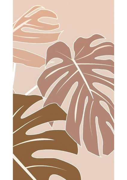 Krem-Bej Desenli Palm Yaprak Kombini 01 |Çerçeveli Cam Tablo 2li Dikey modelleri