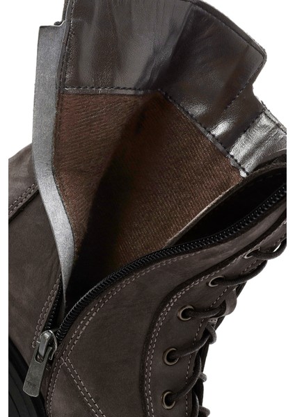 Kadın Vizon Bağcıklı Çift Fermuar Detaylı Kalın Tabanlı Nubuk Deri Postal Bot 24WFD1863V3