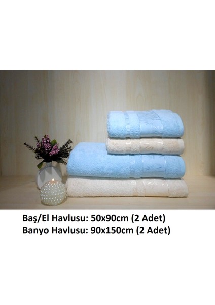 4 Parça Bamboo Hamam Seti, Banyo Havlu Takımı-Krem Turkuaz fiyatları