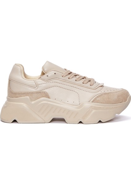 Kadın Bej Kalın Tabanlı Bağcıklı Sneaker 24WFE145018