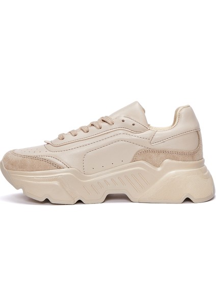 Kadın Bej Kalın Tabanlı Bağcıklı Sneaker 24WFE145018